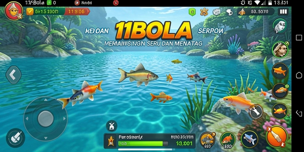 Tampilan gameplay seru dari 11BOLA saat memancing di laut.
