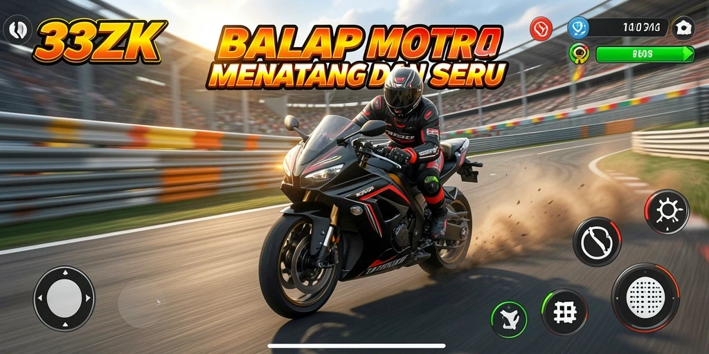 Screenshot menunjukkan aksi balap motor di trek yang menegangkan.