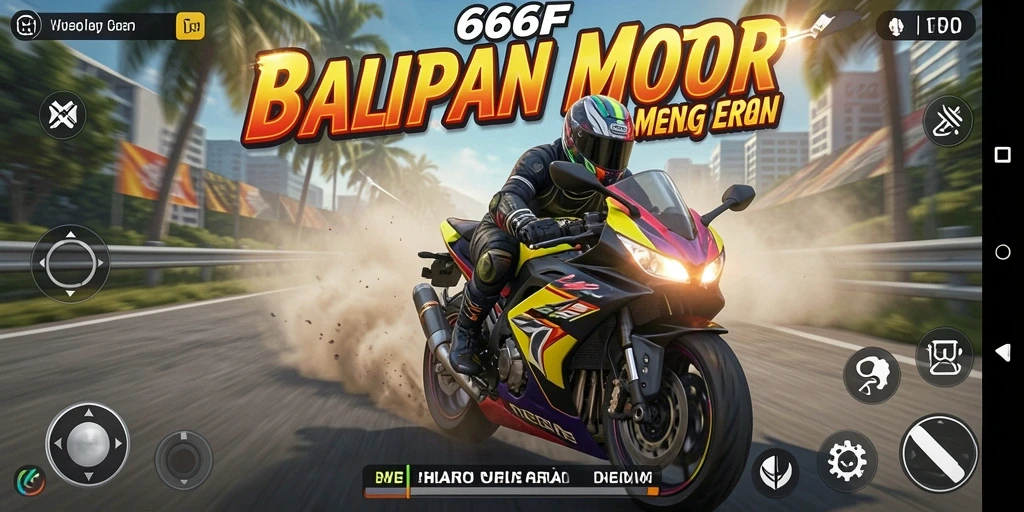 Tangkapan layar dari gameplay balapan motor yang menegangkan di 666F.