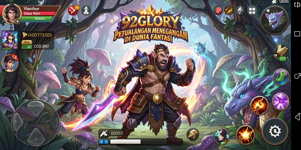 Screenshot gameplay 92GLORY menampilkan petualangan seru di dunia fantasi.