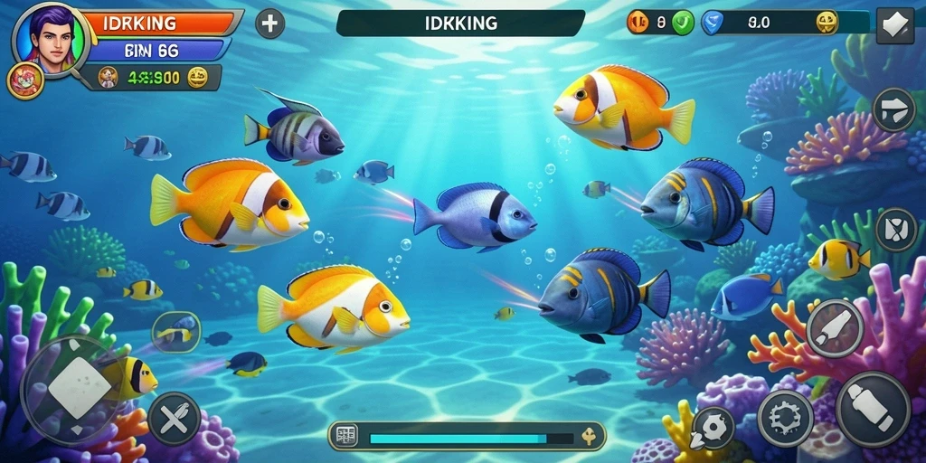 Tampilan gameplay IDRKING dengan aksi tembak ikan yang seru.