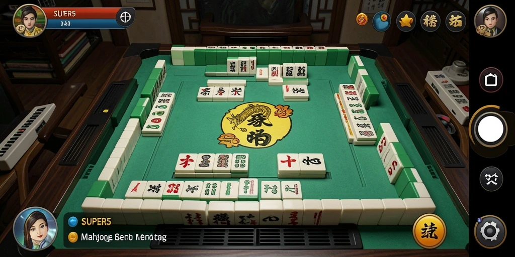 Screenshot SUPER5 menampilkan gameplay Mahjong yang seru dan interaktif.