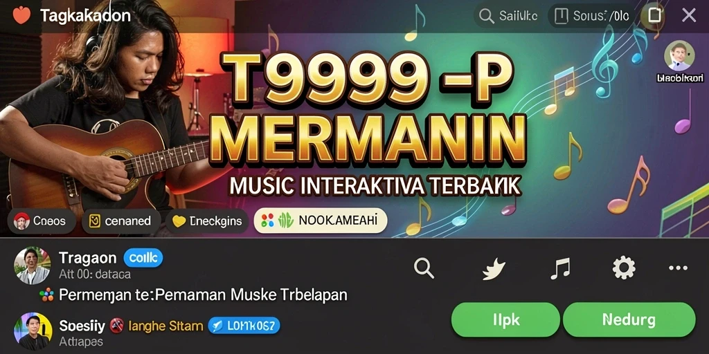 Tampilan gameplay T9999 dengan berbagai fitur interaktif musik.